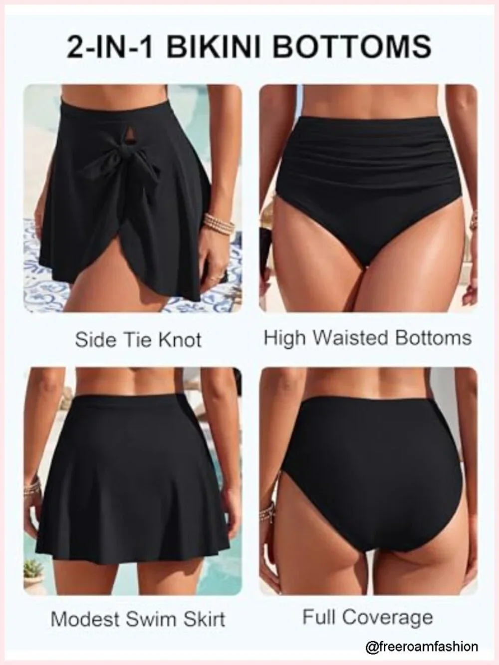 High Waisted Bikini Bottoms with Detachable Swim Skirt Tummy Control Modest